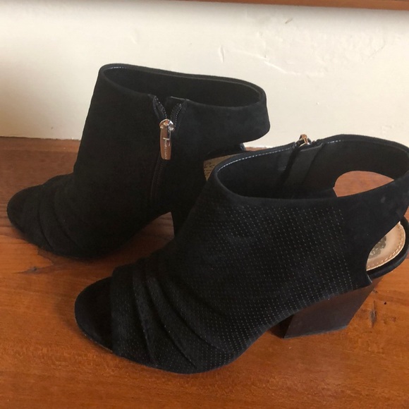 Vince Camuto Black Peep-Toed Suede Booties - Picture 4 of 8